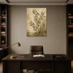 Mediterranean Olive Branch Wall Art Canvas Print displayed in a contemporary gallery-inspired room