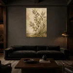Mediterranean Olive Branch Wall Art Canvas Print shown in a warm modern interior