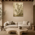 Mediterranean Olive Branch Wall Art Canvas Print presented in a sophisticated home setting