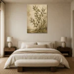 Mediterranean Olive Branch Wall Art Canvas Print showcased in an elegant minimalist interior