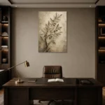 Textured Olive Branch Wall Art Canvas Print displayed in a contemporary gallery-inspired room