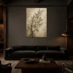 Textured Olive Branch Wall Art Canvas Print shown in a warm modern interior