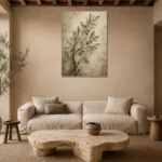 Textured Olive Branch Wall Art Canvas Print presented in a sophisticated home setting