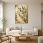 Tuscan Olive Branch Wall Art Canvas Print styled in a refined neutral interior