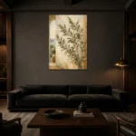 Tuscan Olive Branch Wall Art Canvas Print shown in a warm modern interior