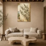 Tuscan Olive Branch Wall Art Canvas Print presented in a sophisticated home setting