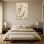 Minimal Olive Branch Wall Art Canvas Print showcased in an elegant minimalist interior