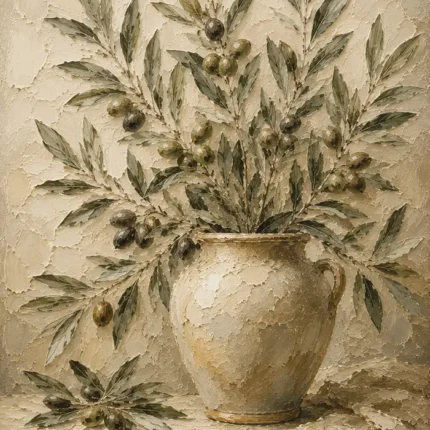 Olive Branch Vase Wall Art Canvas Print