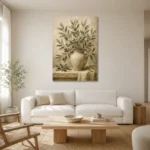 Olive Branch Vase Wall Art Canvas Print styled in a refined neutral interior