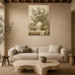 Olive Branch Vase Wall Art Canvas Print presented in a sophisticated home setting