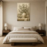 Olive Branch Vase Wall Art Canvas Print showcased in an elegant minimalist interior