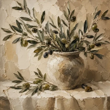 Square Olive Branch Wall Art Canvas Print
