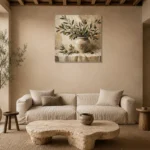 Square Olive Branch Wall Art Canvas Print presented in a sophisticated home setting
