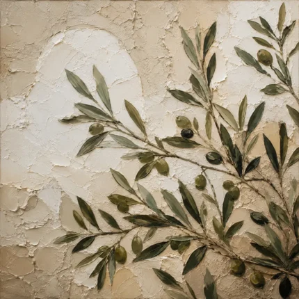 Square Olive Branch Vase Wall Art Canvas Print