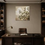 Square Olive Branch Vase Wall Art Canvas Print displayed in a contemporary gallery-inspired room