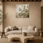 Square Olive Branch Vase Wall Art Canvas Print presented in a sophisticated home setting