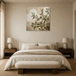 Square Olive Branch Vase Wall Art Canvas Print showcased in an elegant minimalist interior