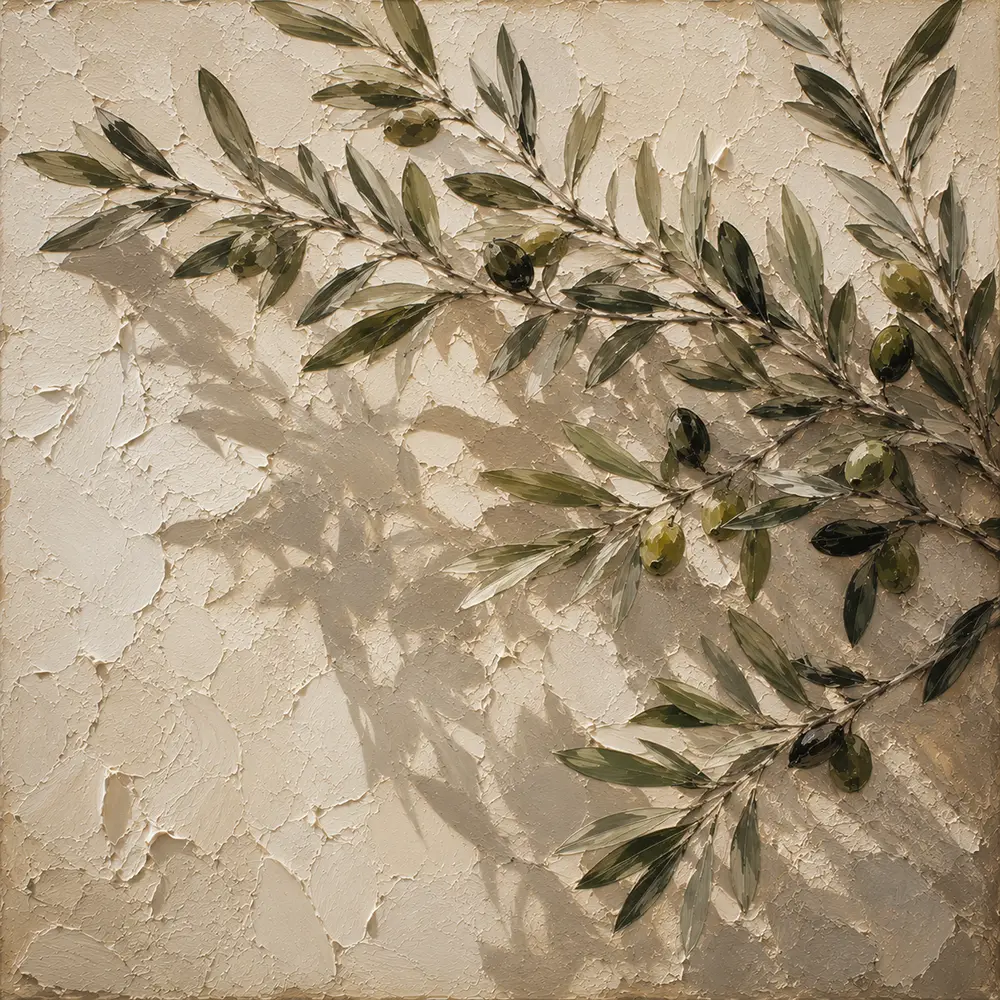 Shadowed Olive Branch Wall Art Canvas Print