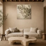 Shadowed Olive Branch Wall Art Canvas Print presented in a sophisticated home setting