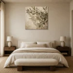 Shadowed Olive Branch Wall Art Canvas Print showcased in an elegant minimalist interior