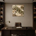 Olive Harvest Olive Branch Wall Art Canvas Print displayed in a contemporary gallery-inspired room