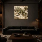 Olive Harvest Olive Branch Wall Art Canvas Print shown in a warm modern interior