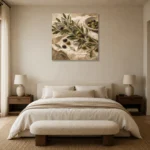 Olive Harvest Olive Branch Wall Art Canvas Print showcased in an elegant minimalist interior