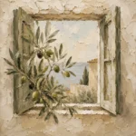 Mediterranean Window Olive Branch Wall Art Canvas Print