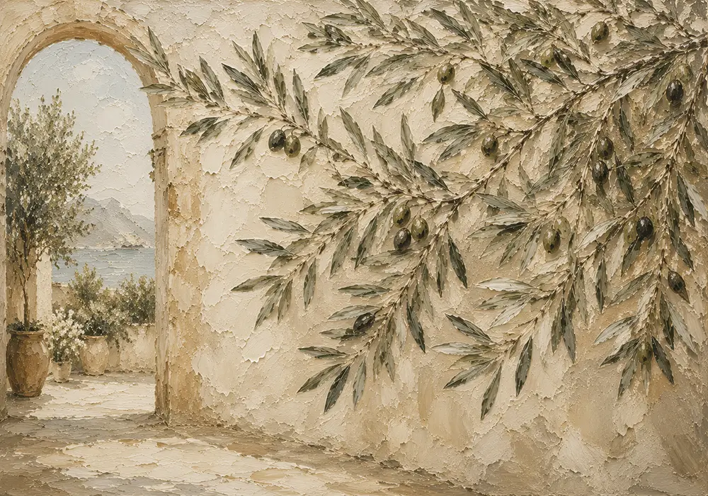Mediterranean Archway Olive Branch Wall Art Canvas Print