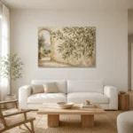 Mediterranean Archway Olive Branch Wall Art Canvas Print styled in a refined neutral interior
