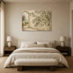 Mediterranean Archway Olive Branch Wall Art Canvas Print showcased in an elegant minimalist interior