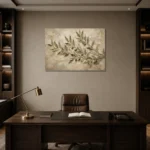 Horizontal Olive Branch Wall Art Canvas Print displayed in a contemporary gallery-inspired room