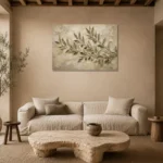 Horizontal Olive Branch Wall Art Canvas Print presented in a sophisticated home setting