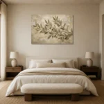 Horizontal Olive Branch Wall Art Canvas Print showcased in an elegant minimalist interior