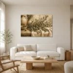Olive Still Life Olive Branch Wall Art Canvas Print styled in a refined neutral interior