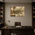 Olive Still Life Olive Branch Wall Art Canvas Print displayed in a contemporary gallery-inspired room