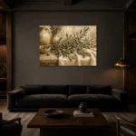Olive Still Life Olive Branch Wall Art Canvas Print shown in a warm modern interior