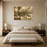 Olive Still Life Olive Branch Wall Art Canvas Print showcased in an elegant minimalist interior