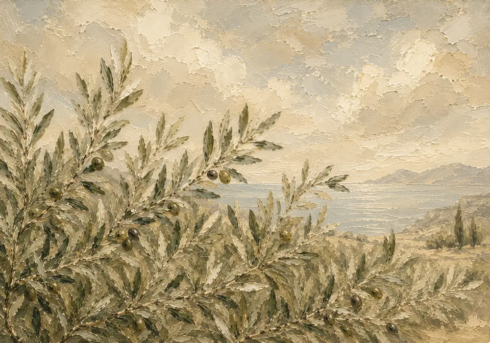 Coastal Olive Grove Olive Branch Wall Art Canvas Print