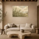 Coastal Olive Grove Olive Branch Wall Art Canvas Print presented in a sophisticated home setting