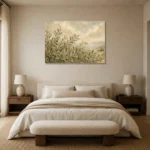 Coastal Olive Grove Olive Branch Wall Art Canvas Print showcased in an elegant minimalist interior
