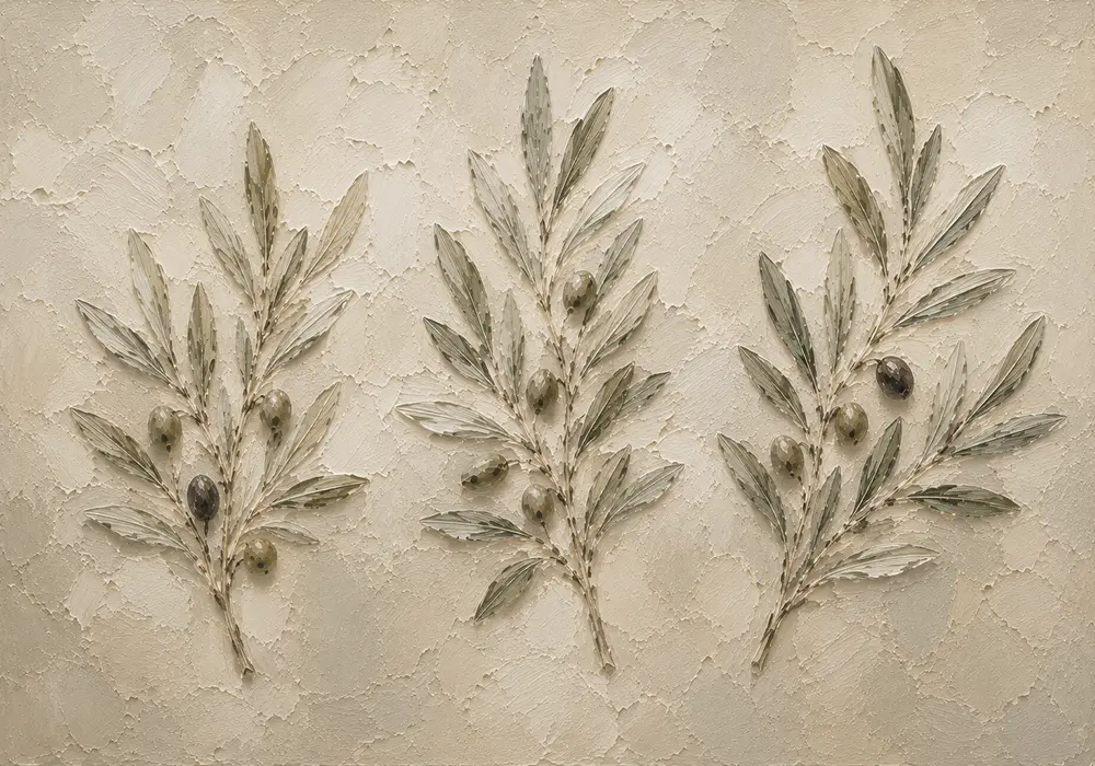 Three Olive Sprigs Olive Branch Wall Art Canvas Print