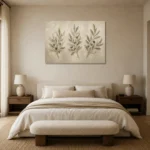 Three Olive Sprigs Olive Branch Wall Art Canvas Print showcased in an elegant minimalist interior