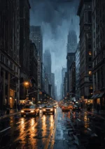 Rainy Manhattan New York Cityscape Wall Art Canvas Print