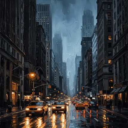 Rainy Manhattan New York Cityscape Wall Art Canvas Print