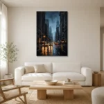 Rainy Manhattan New York Cityscape Wall Art Canvas Print styled in a refined neutral interior