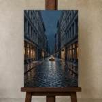 SoHo Taxi New York Cityscape Wall Art Canvas Print displayed on a studio easel
