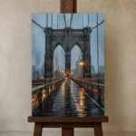 Brooklyn Bridge New York Cityscape Wall Art Canvas Print displayed on a studio easel