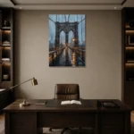 Brooklyn Bridge New York Cityscape Wall Art Canvas Print displayed in a contemporary gallery-inspired room