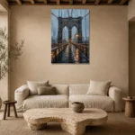 Brooklyn Bridge New York Cityscape Wall Art Canvas Print presented in a sophisticated home setting